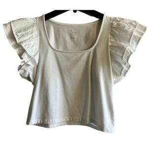A New Day White Square Neck Ruffled Cap Sleeve Top Size M